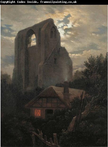 Carl Gustav Carus Ruine Eldena mit Hutte bei Greifswald im Mondschein